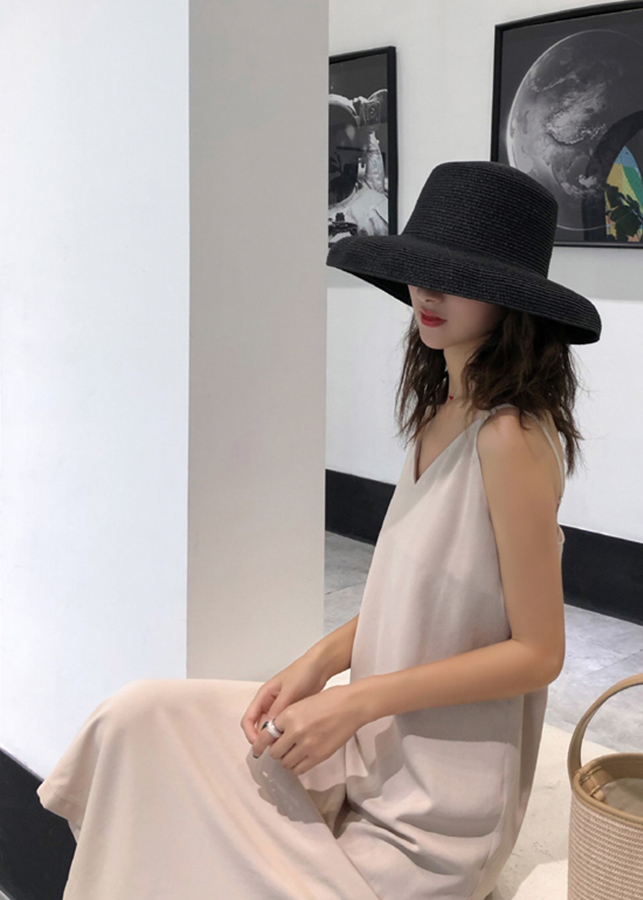 Mũ cói đi biển trơn phong cách cổ điển M19-01