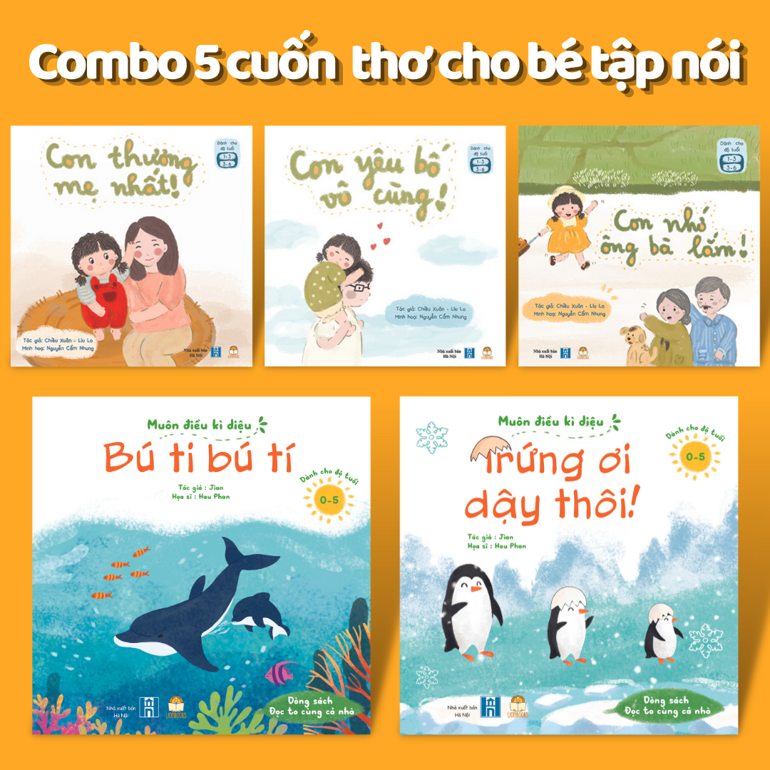 Combo 5 Cuốn Thơ Cho Bé Học Nói & Tập Đọc - Sách Đọc To Phát Triển Ngôn Ngữ và Bồi Dưỡng Cảm Xúc EQ (Truyện Tranh Cho Trẻ 0-3 4-6 tuổi)