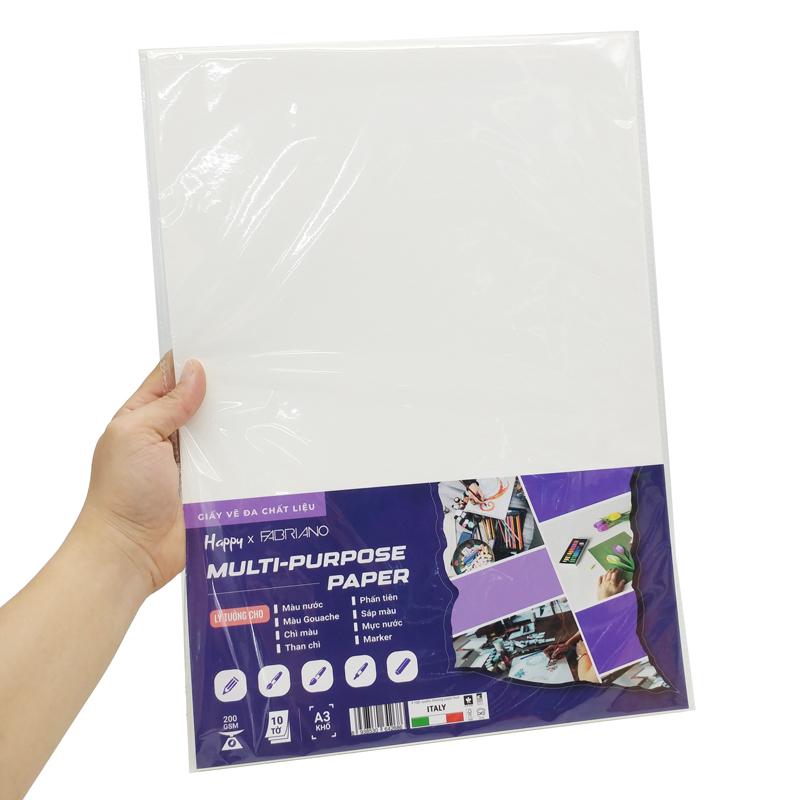 Bộ 10 Tờ Giấy Vẽ Đa Chất Liệu A3 200gsm Multi-Purpose Paper - Happy HA-MIX-A3-200G