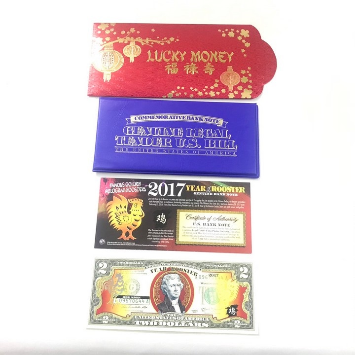 Tờ lưu niệm 2 usd hình con gà 2017, được in mực phản quang màu vàng, thích hợp dùng để sưu tầm, lưu niệm, làm quà tặng ý nghĩa và sang trọng - TMT Collection - TLX056