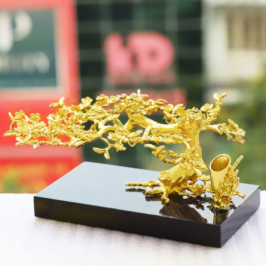 Cành hoa Mai thế Bon sai mạ vàng 3 in 1