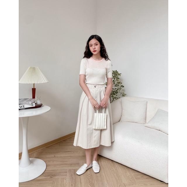 Chân váy kaki dài xòe chun sau 2 túi xéo 76v09 by germe