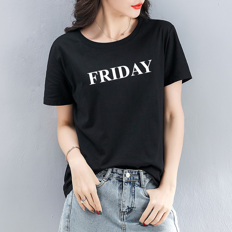 Áo Thun Nữ Màu Đen In Chữ FRIDAY Thứ 6