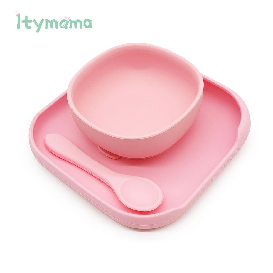 Cho Bé Ăn Silicone Bộ Ốp Tô Cho Bé Đĩa Thìa Silicone Trẻ Em Bộ Đồ Ăn Kid Chén Ăn Chống Thấm Nước Bát Ăn Cho Bé