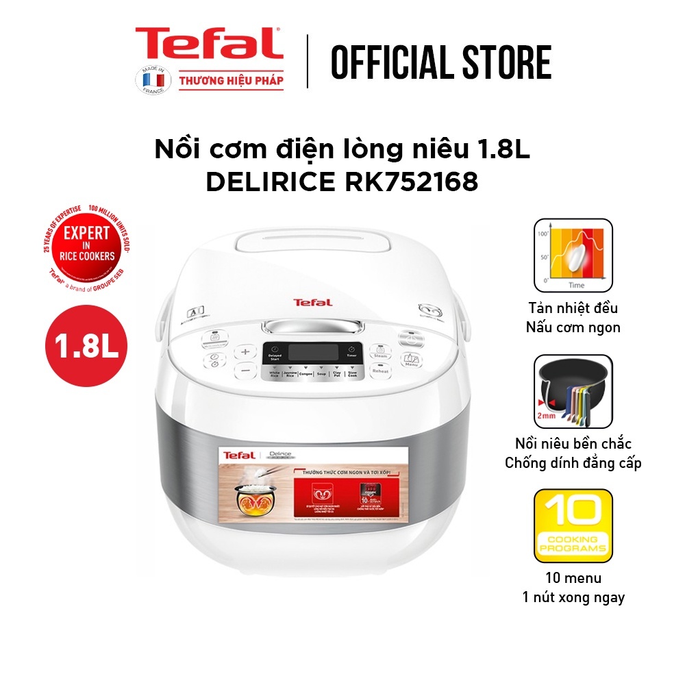 Nồi cơm điện tử Tefal RK752168 - 1,8L, 750W Hàng chính Hãng Nấu Cơm Dẻo Thơm