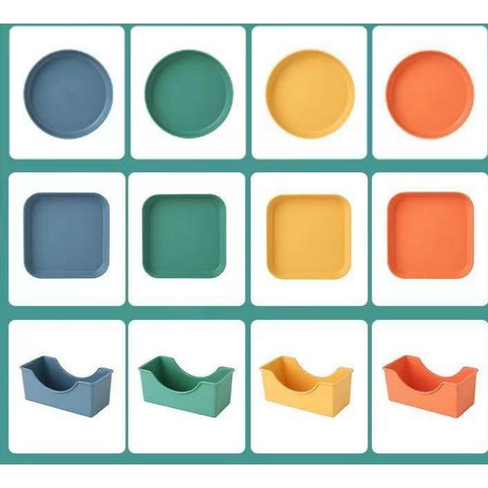 Đĩa lúa mạch vuông tròn size to sâu lòng combo 8 đĩa lúa mạch đựng trái cây hoa quả cao cấp