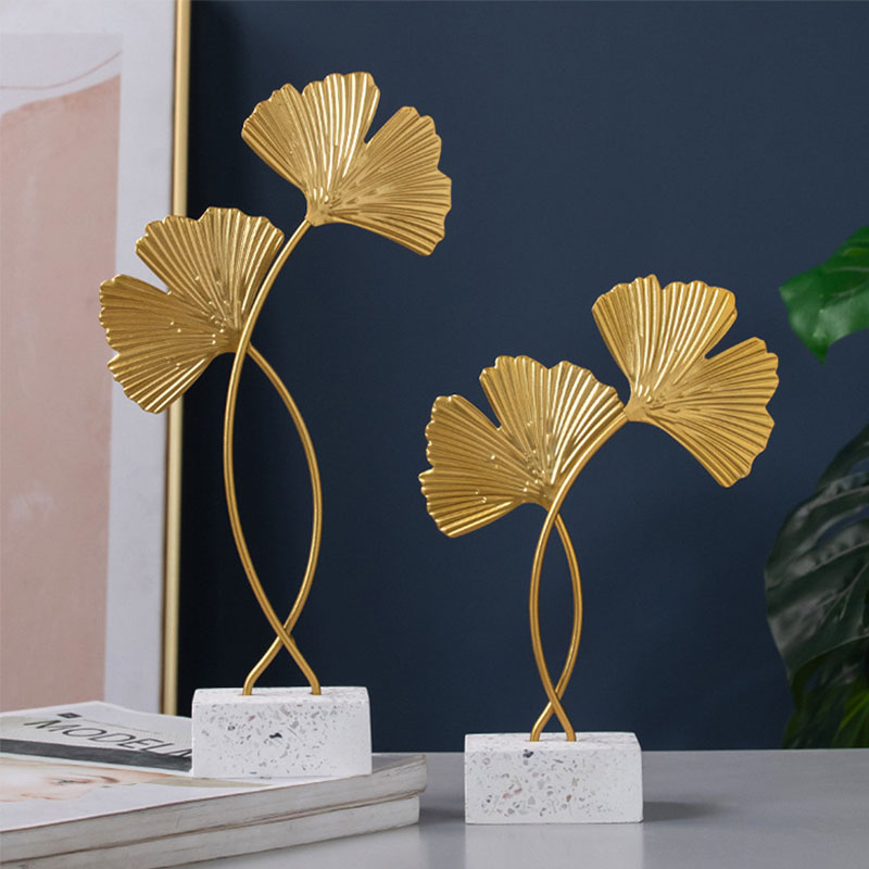 Tượng lá Ginko bằng kim loại đế đá sang trọng decor để bàn đẹp - Tượng trang trí, Đồ decor trang trí phòng khách và quà tặng