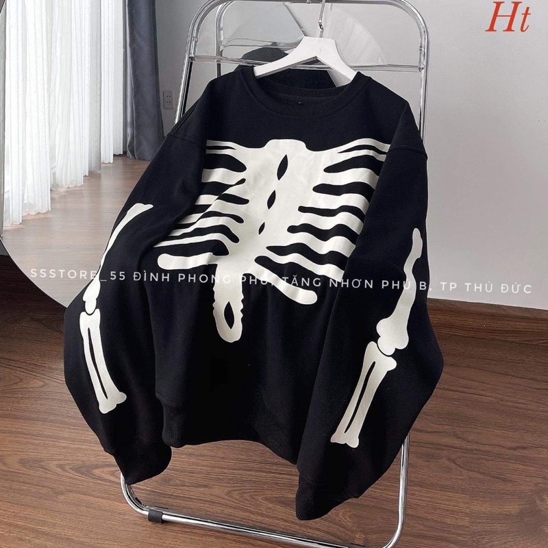 Áo sweater nỉ dày đẹp mặc đẹp ấm, Áo khoác nỉ hoodie BỘ XƯƠNG  thân xương tay xương cá tính
