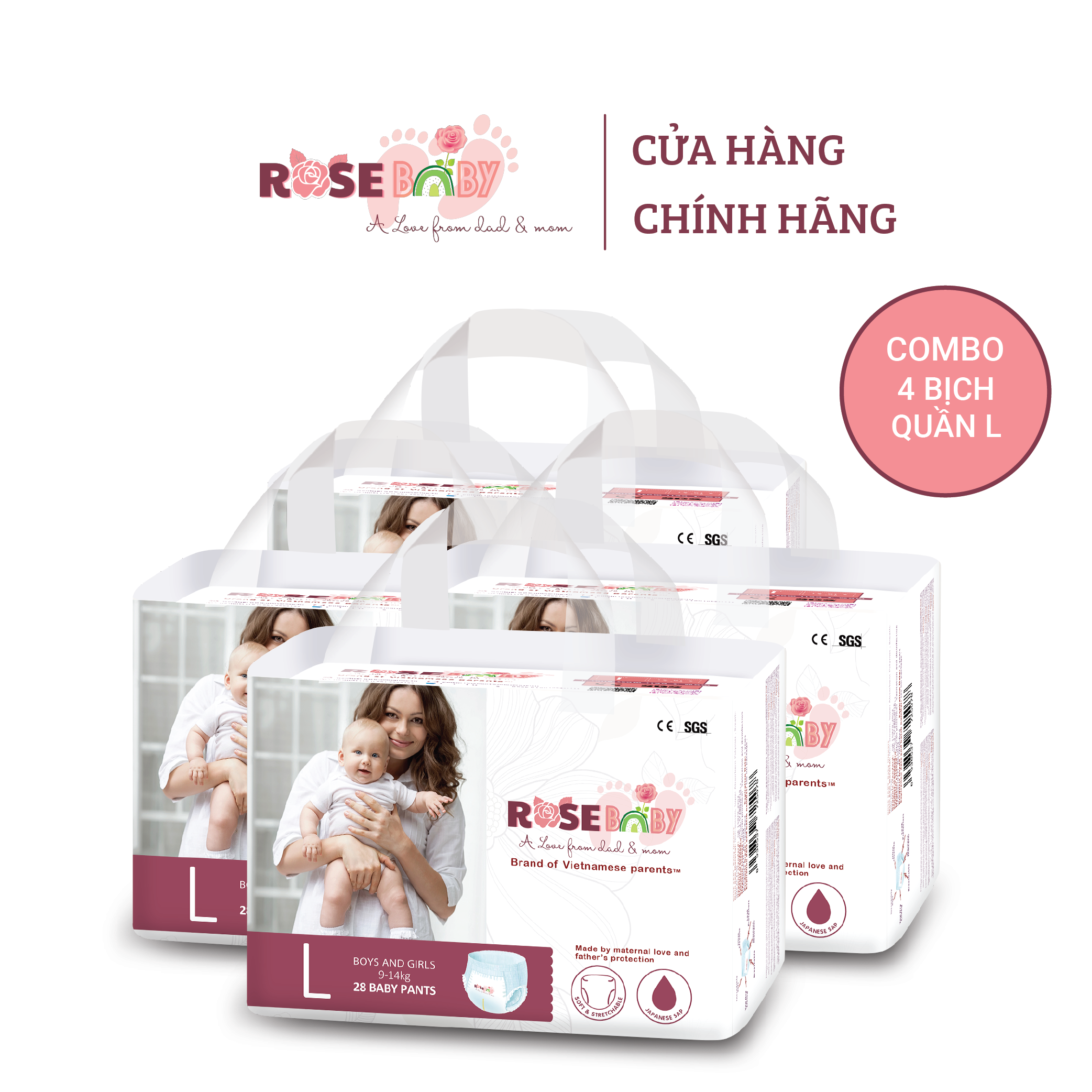 COMBO 4 BỊCH TÃ QUẦN ROSEBABY SIZE L28