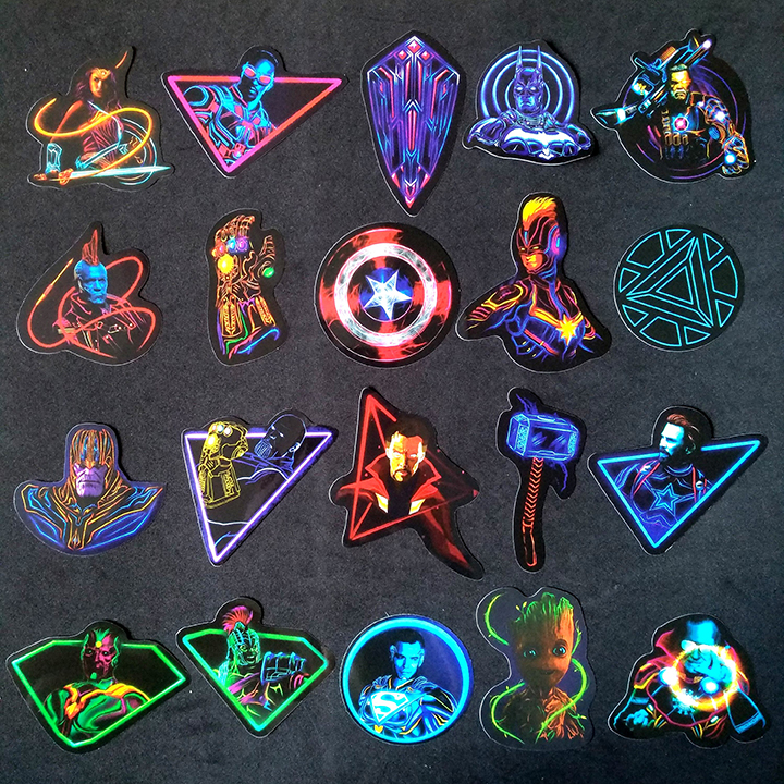 Bộ Sticker dán cao cấp chủ đề AVENGERS PHONG CÁCH ĐÈN NEON - Dùng dán Xe, dán mũ bảo hiểm, dán Laptop