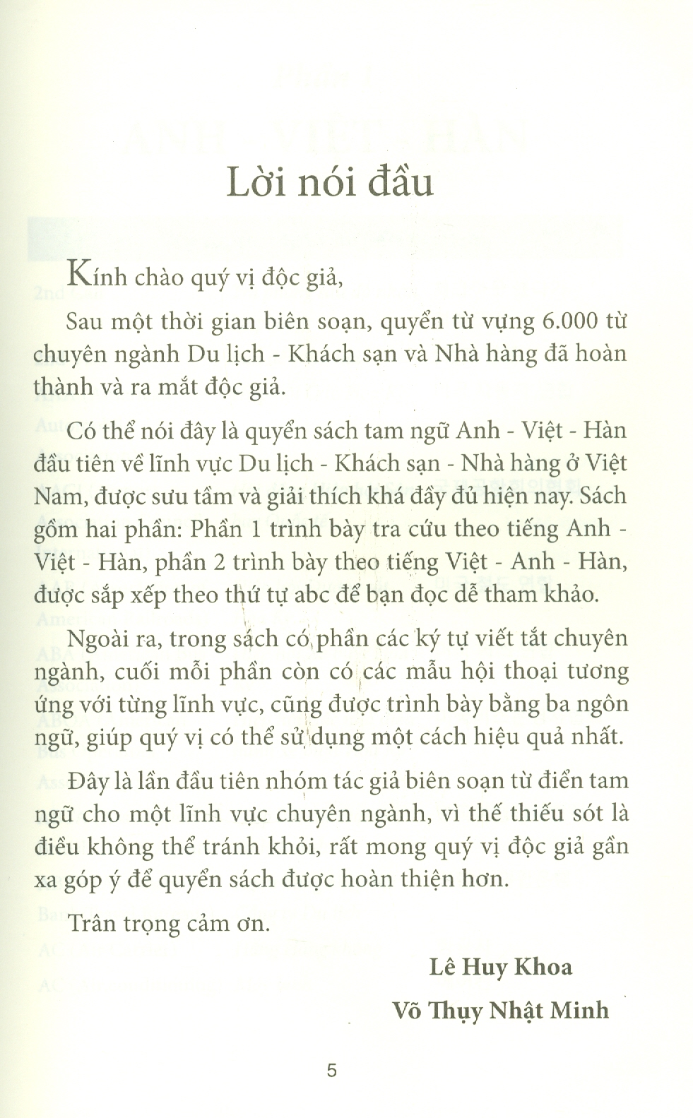 6000 Từ Vựng Chuyên Ngành Du Lịch - Khách Sạn - Nhà Hàng (Anh - Việt - Hàn)