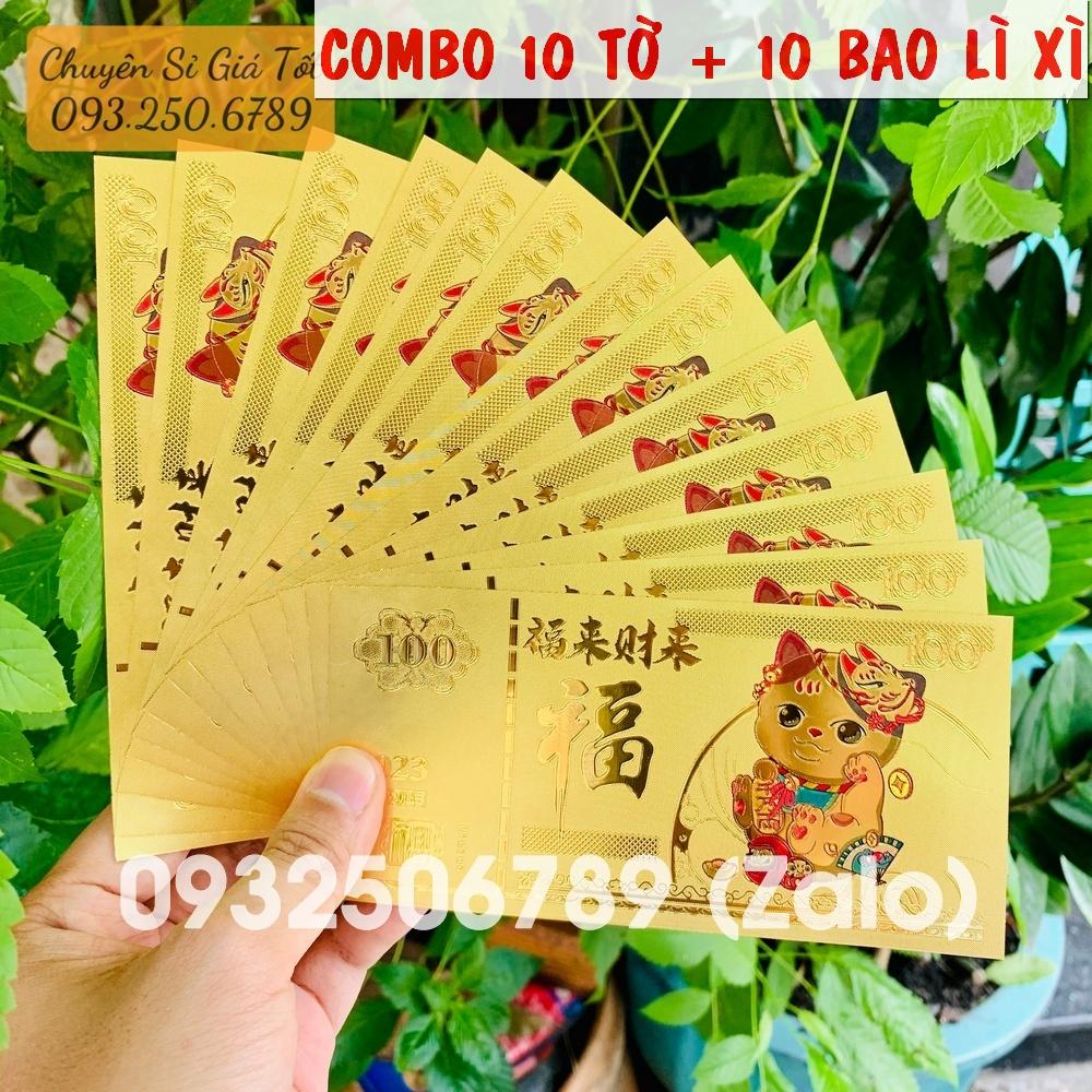 Combo 10 tờ Tiền 100 Macao In Hình Con Mèo Vàng 2023 , tặng kèm bao lì xì - MẪU 2