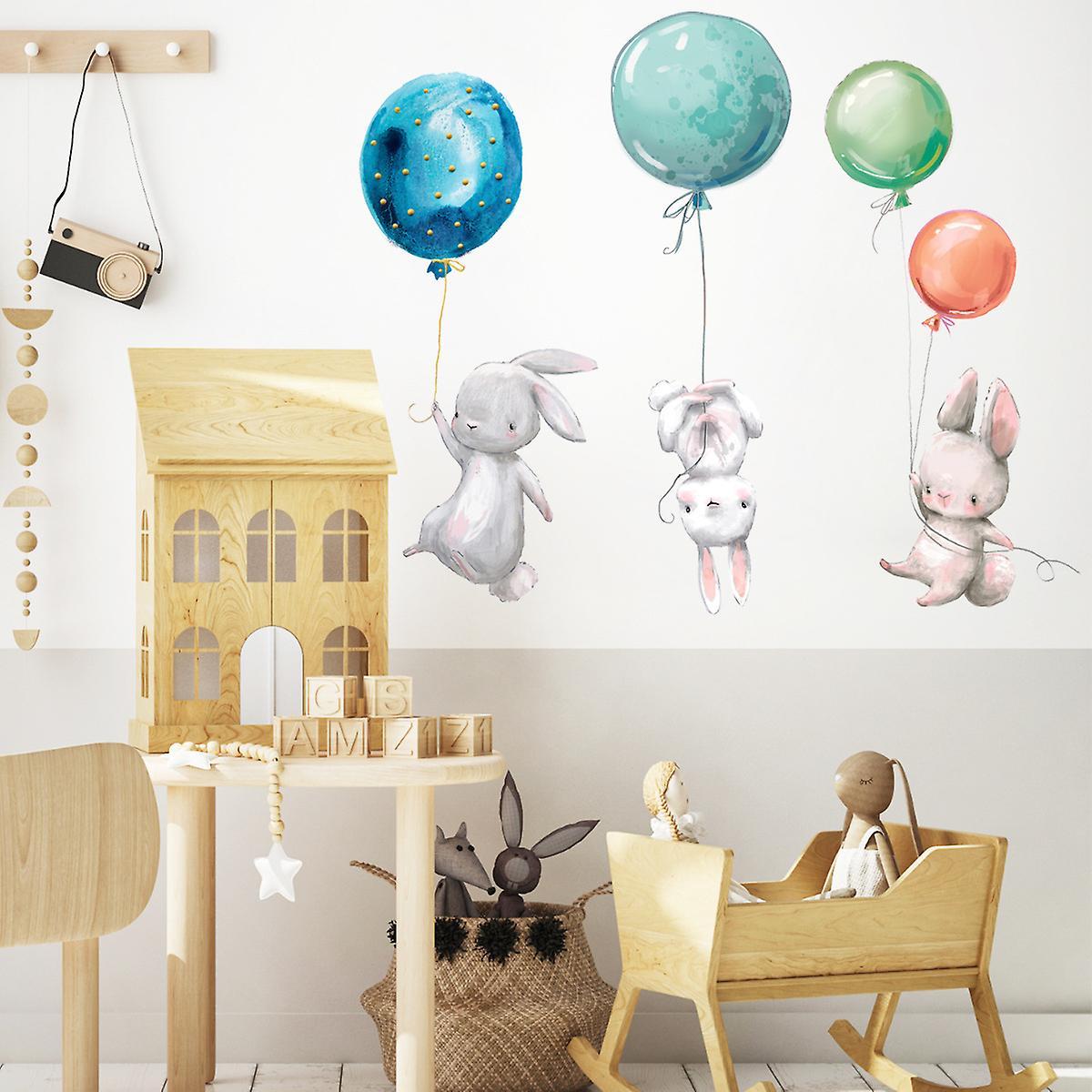 Phim hoạt hình Bunny Balloon Wall Stickers Trẻ em Trang trí Phòng Hình nền Thỏ