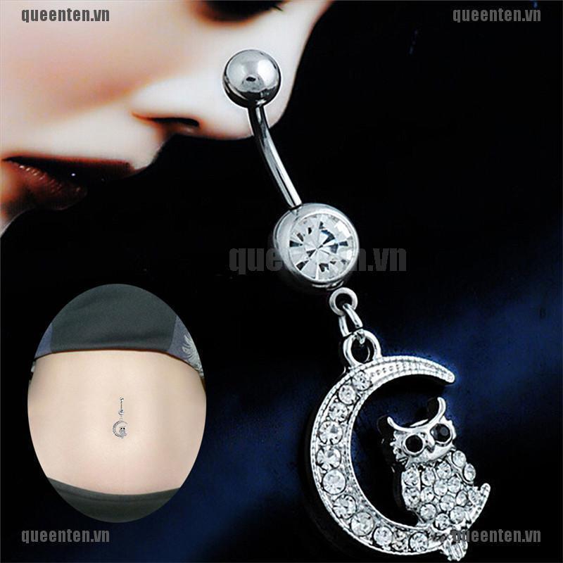 Elegant White Moon Owl Pendant Navel Piercing Women Belly Button Ring Piercing Jewelry QUVN
