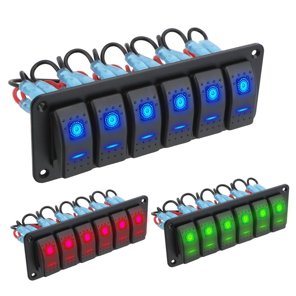 Bảng công tắc bật/tắt đèn LED hai công tắc 12/24V 6 nút chống thấm nước cho tàu thuyền