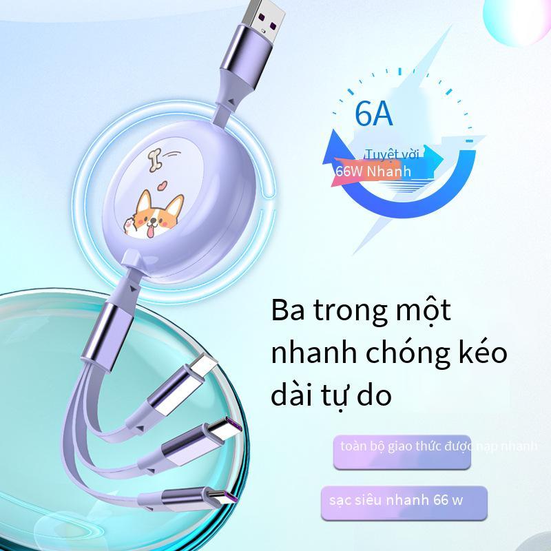 Cáp dữ liệu kéo dài một đến ba giá thấp nhất 6A sạc nhanh cáp sạc ba trong một dạng ống lồng quà tặng mẫu quảng cáo LOGO tùy chỉnh