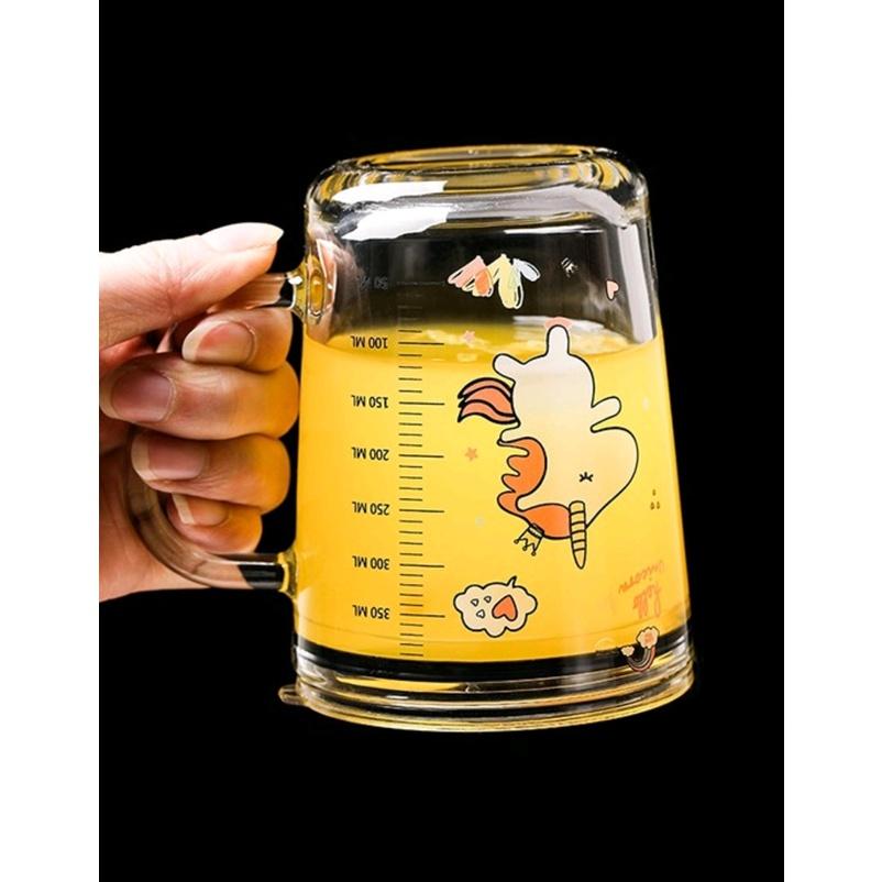 Cốc Chia Vạch Pha Sữa Thủy Tinh Có Nắp Đậy , Kèm Ống Hút Cho Bé 350ml An Toàn Và Tiện Lợi