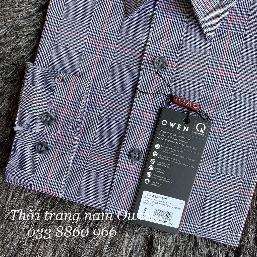 OWEN - Áo sơ mi dài tay Owen SLIMFIT chất SỢI TRE kẻ ca rô xám 61051