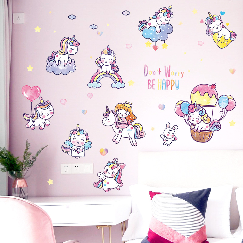 Decal dán trang trí phòng cho bé gái Kỳ lân dễ thương mẫu số 4 Amyshop