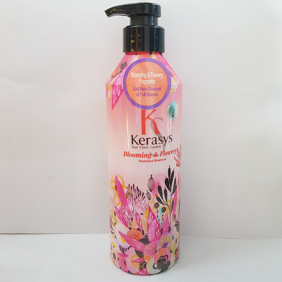 Dầu gội nước hoa KeraSys Blooming&amp; flowery - Hương tuyết tùng và linh lan Hàn Quốc 600ml tặng kèm móc khoá