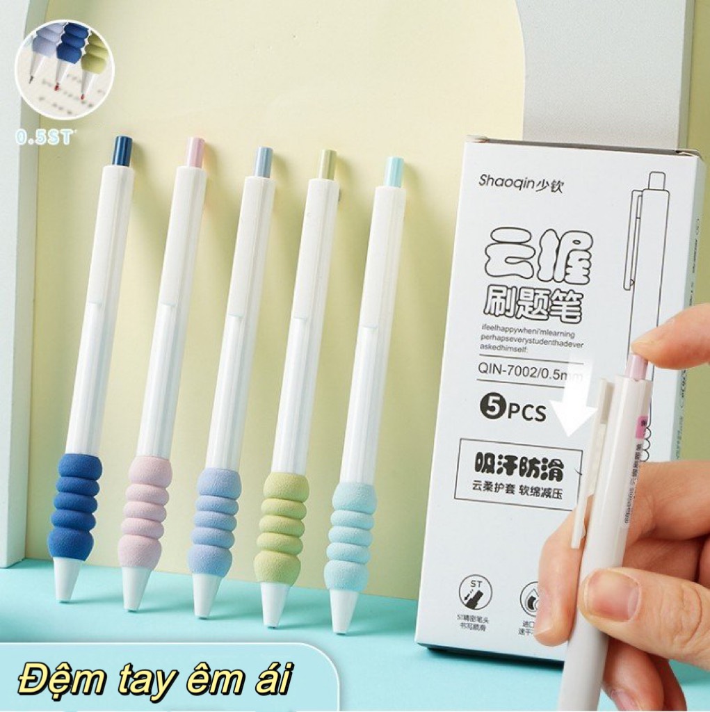 Bút bi bấm màu xinh đệm tay êm ái đỏ đen xanh Hàn quốc viết đẹp rẻ mực gel 0.5 mm đồ dùng học tập quà tặng học sinh