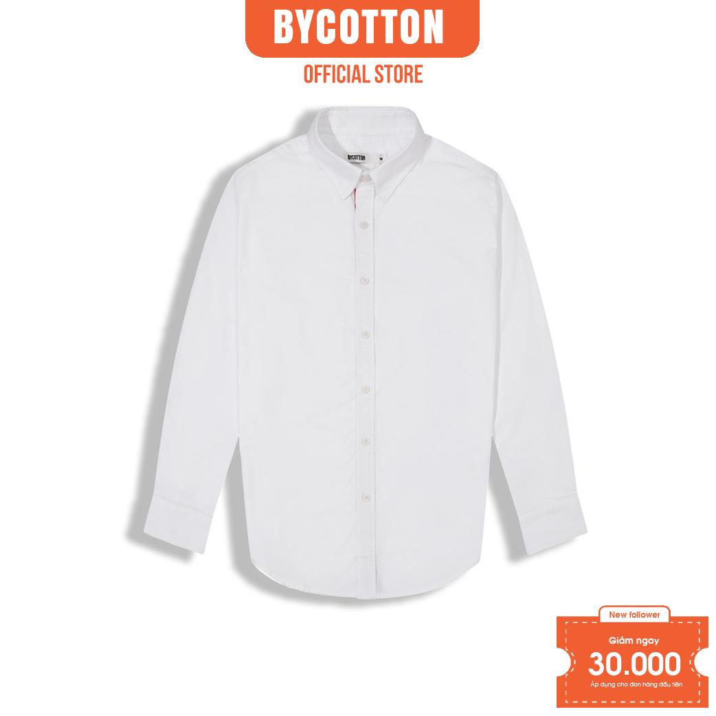 Áo Sơ Mi Nam Dài Tay Trơn BY COTTON White Oxford Shirt With 3 Stripes