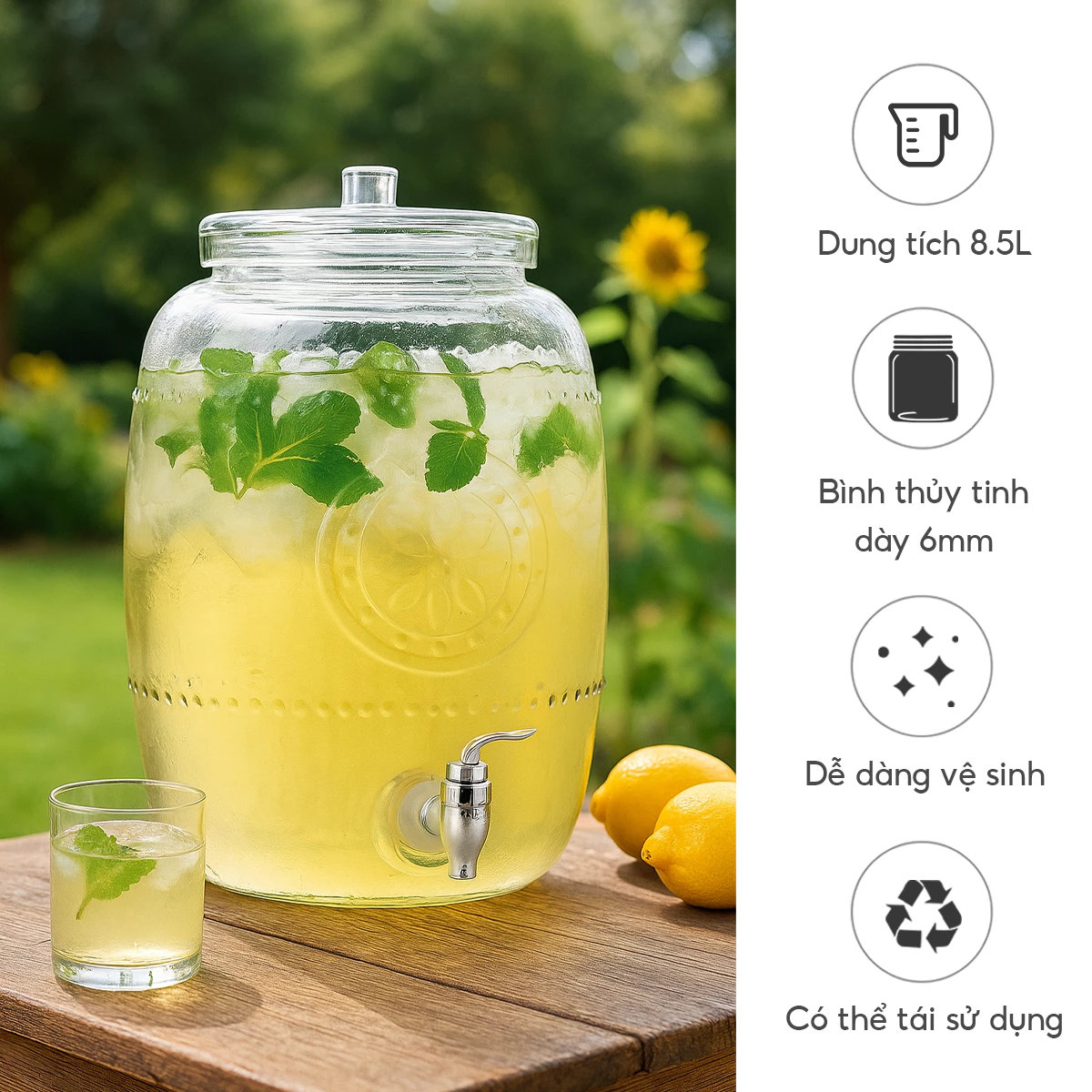 Bình ngâm thuỷ tinh có vòi rót Inox Aus Glas LBL1223 dung tích 8.5L chuẩn Đức