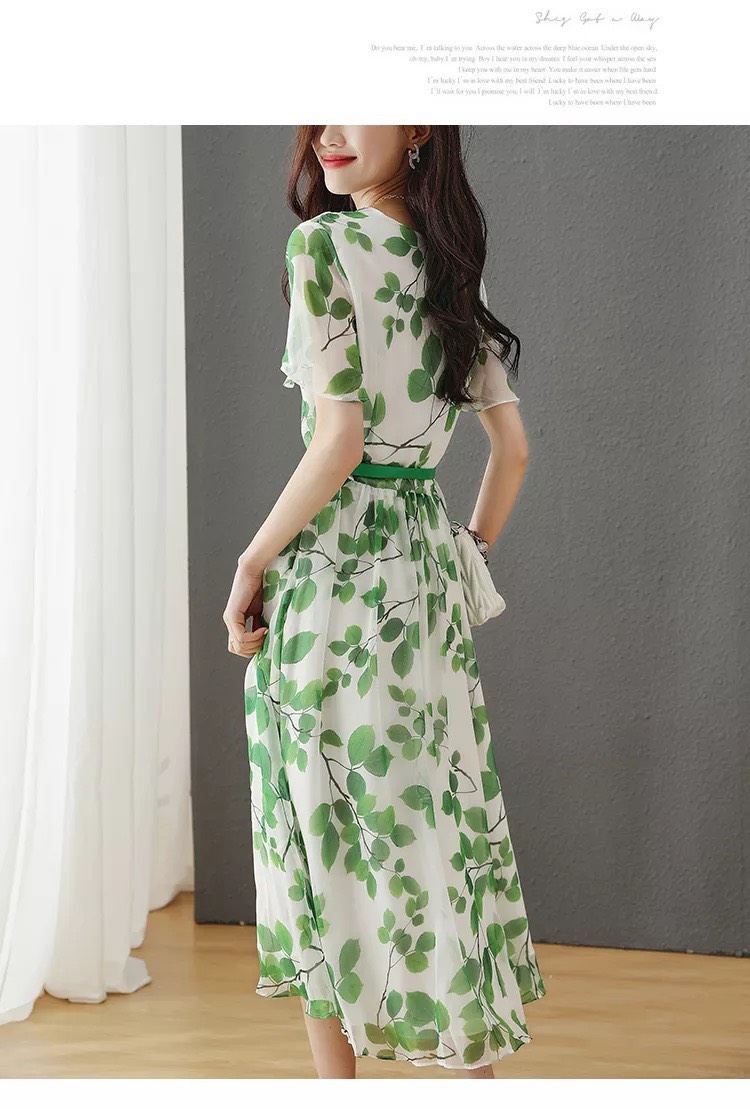 Đầm voal tơ dệt hoa tiết xinh