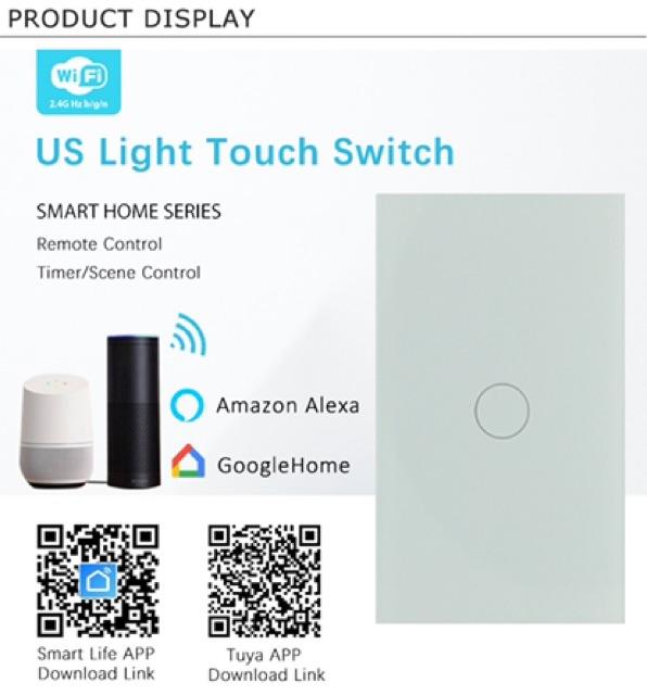 Công tắc cảm ứng thông minh cao cấp Tuya Smart Life - Công tắc cảm ứng 1 đến 4 nút kết nối Wifi và Bluetooth-Cần dây N