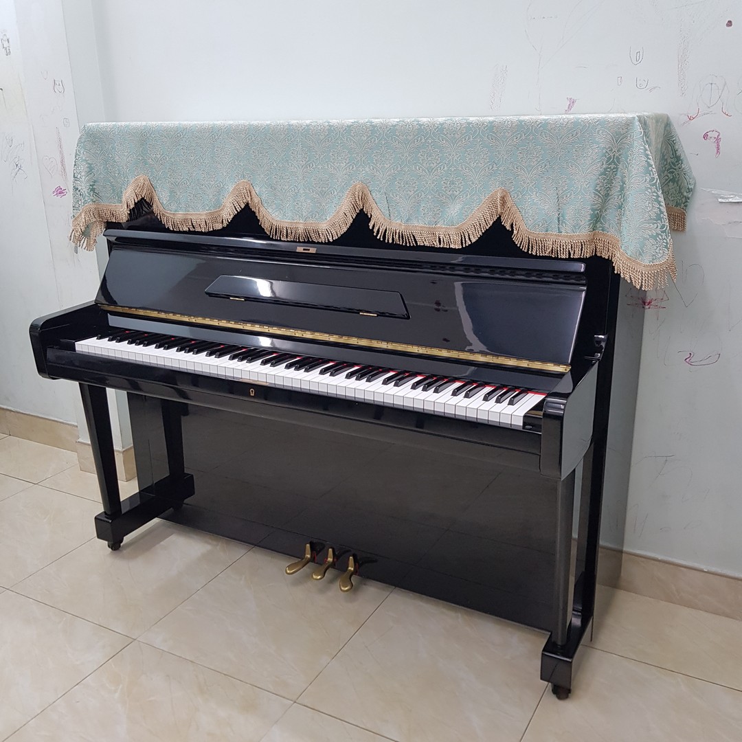 Khăn phủ đàn Piano cơ mẫu họa tiết hoa xanh gấm