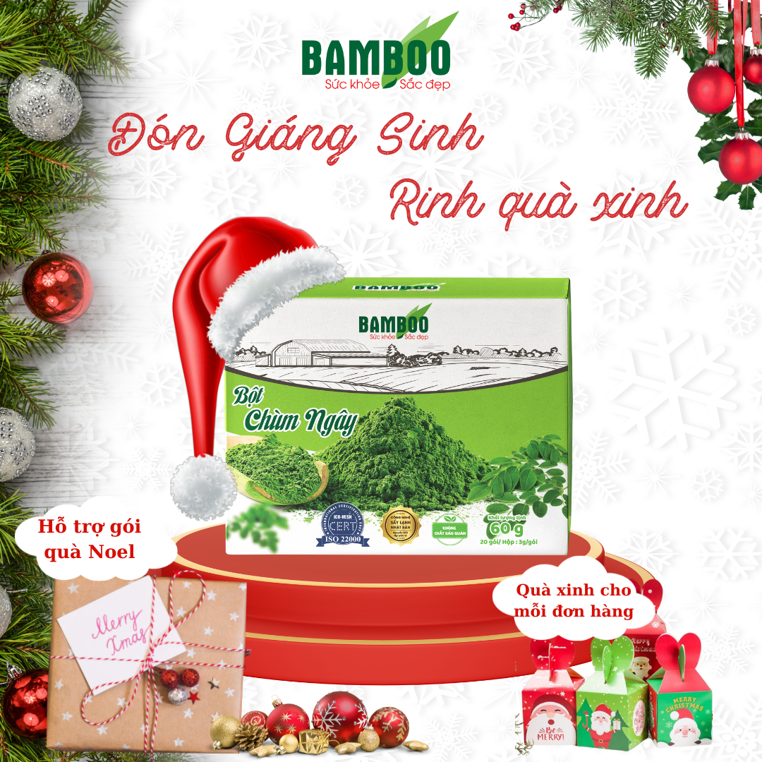 Bột Chùm ngây BAMBOO nguyên chất, siêu mịn hộp 60g/ 20 gói