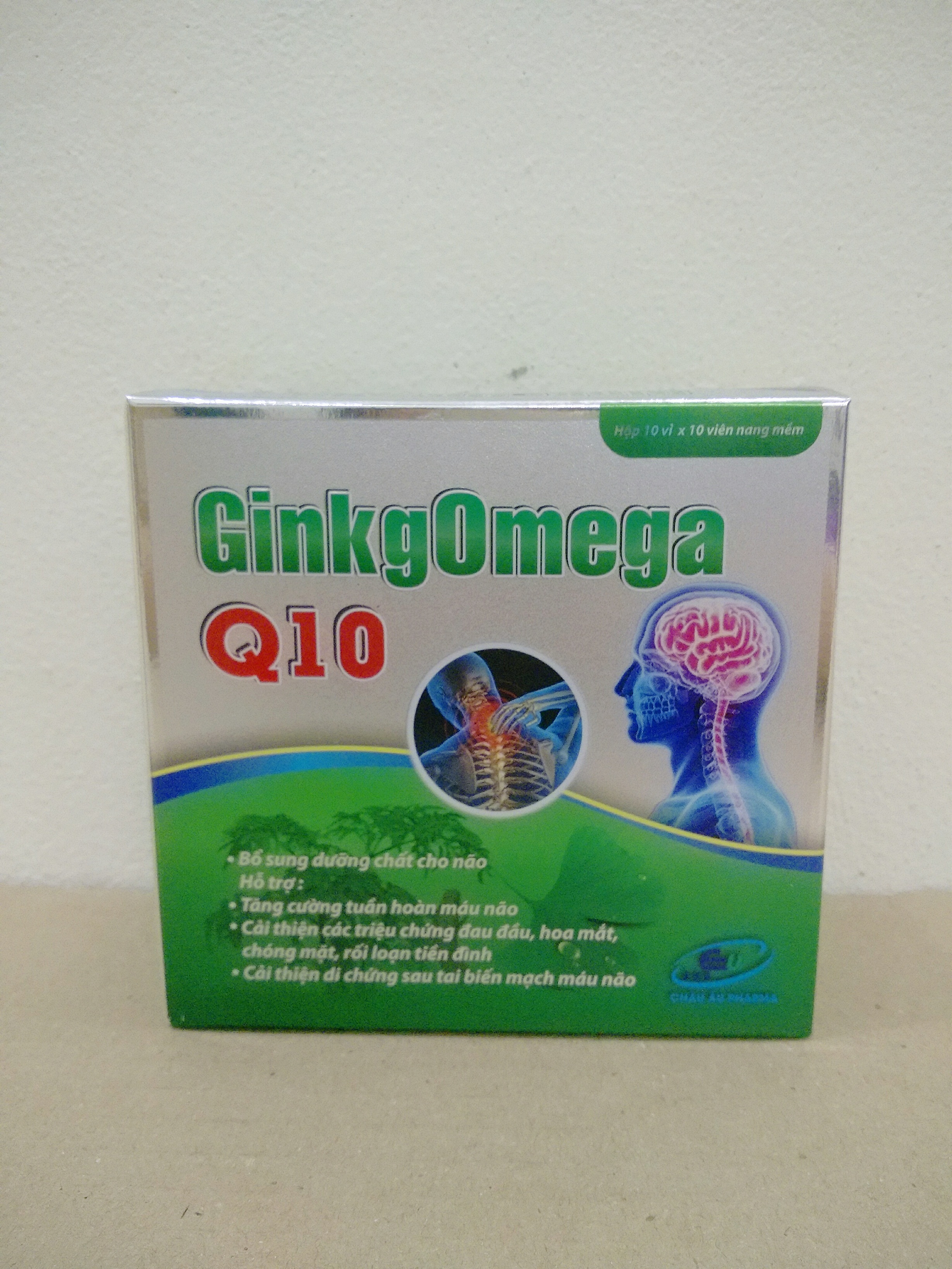 HOẠT HUYẾT DƯỠNG NÃO GINKGOMEGA Q10 - GIẢM ĐAU MỎI VAI GÁY - TÊ BÌ CHÂN TAY - RỐI LOẠN TIỀN ĐÌNH - TỐT CHO NÃO, MẮT, TIM - HỘP 100 VIÊN