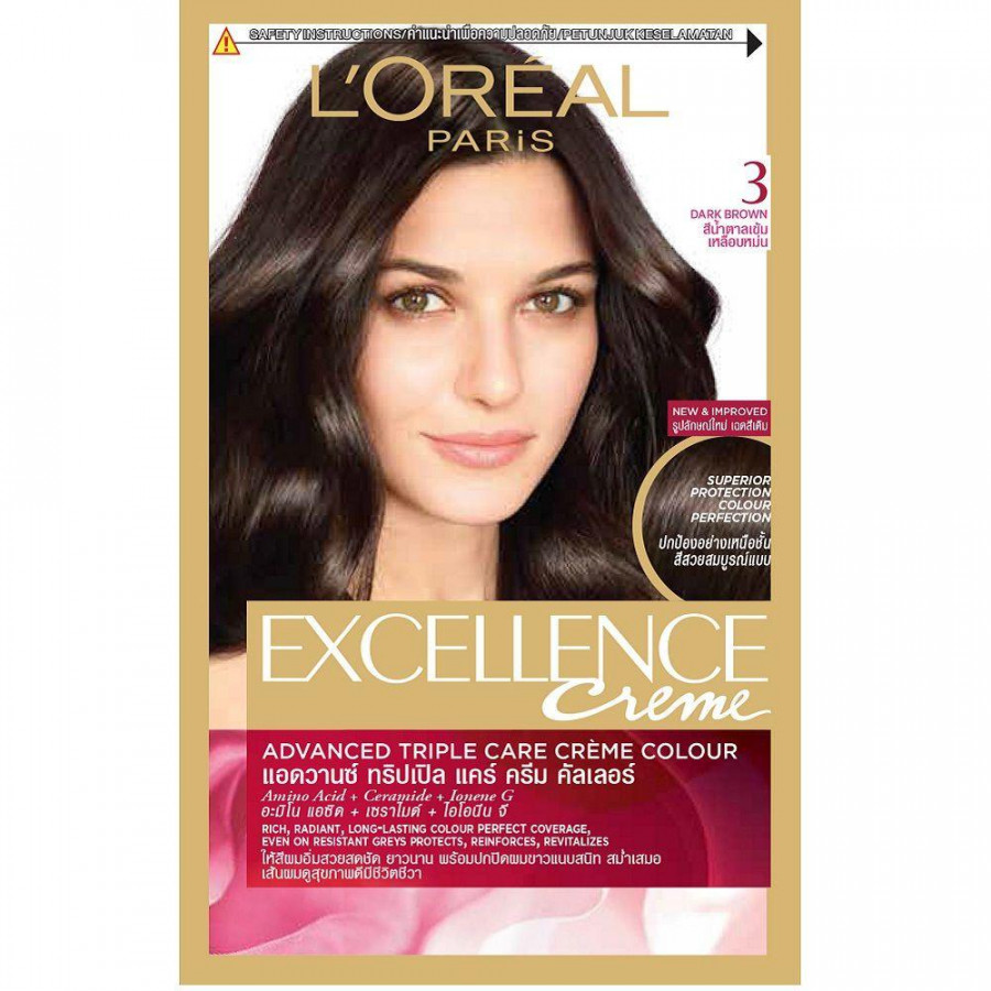 Kem Nhuộm Dưỡng Tóc Phủ Bạc L'oreal Excellence Cream 172ml - Màu 3 Nâu Đen Tự Nhiên