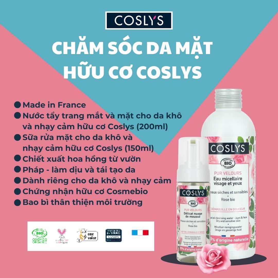 Nước tẩy trang mắt và mặt hữu cơ cho da khô da nhạy cảm 200ml - Coslys