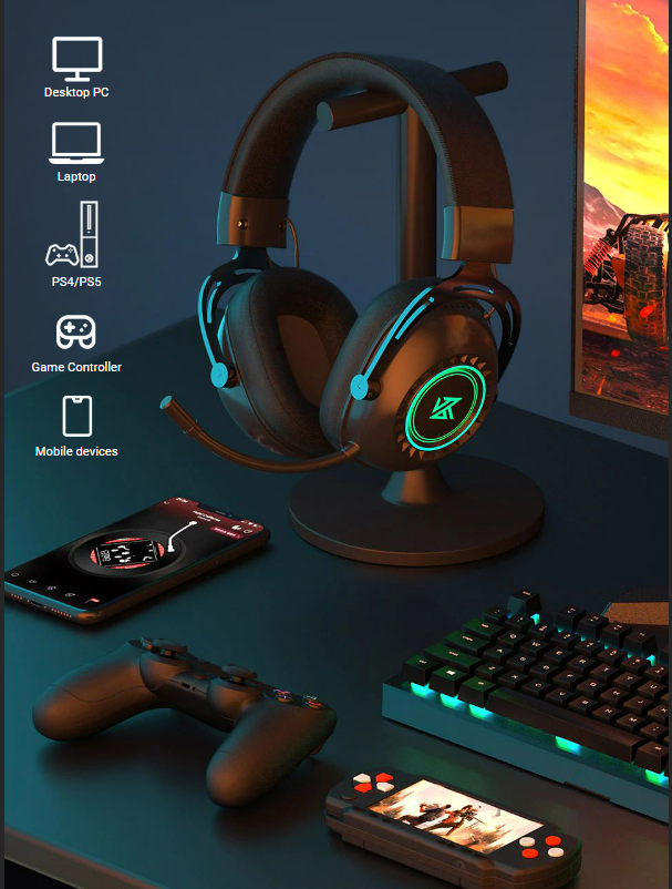 [NC] Tai nghe Chụp tai Gaming KZ GP20 Bluetooth | Kết nối WireLess 2.4GHZ | Âm thanh 3D | Driver 50mm | Led RGB | Hàng Chính Hãng