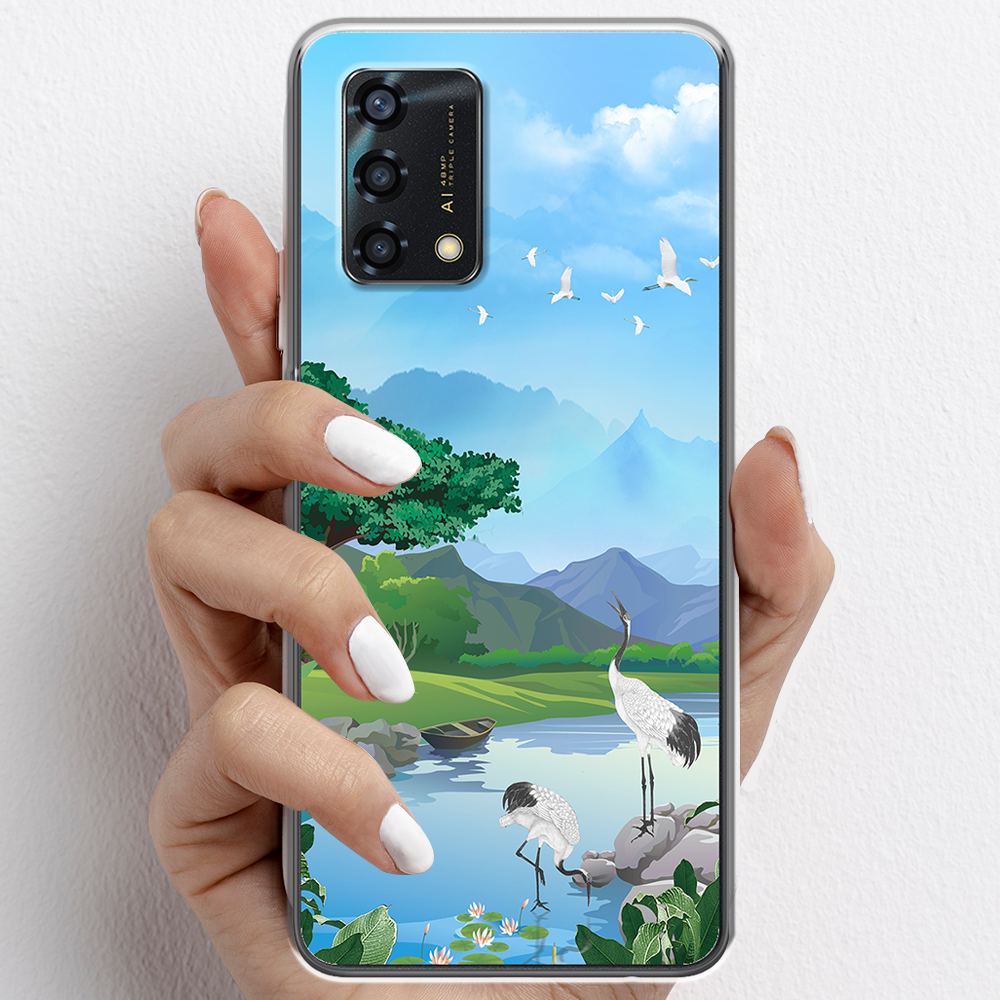 Ốp lưng cho Oppo A55, Oppo A95 nhựa TPU mẫu Núi và chim hạc