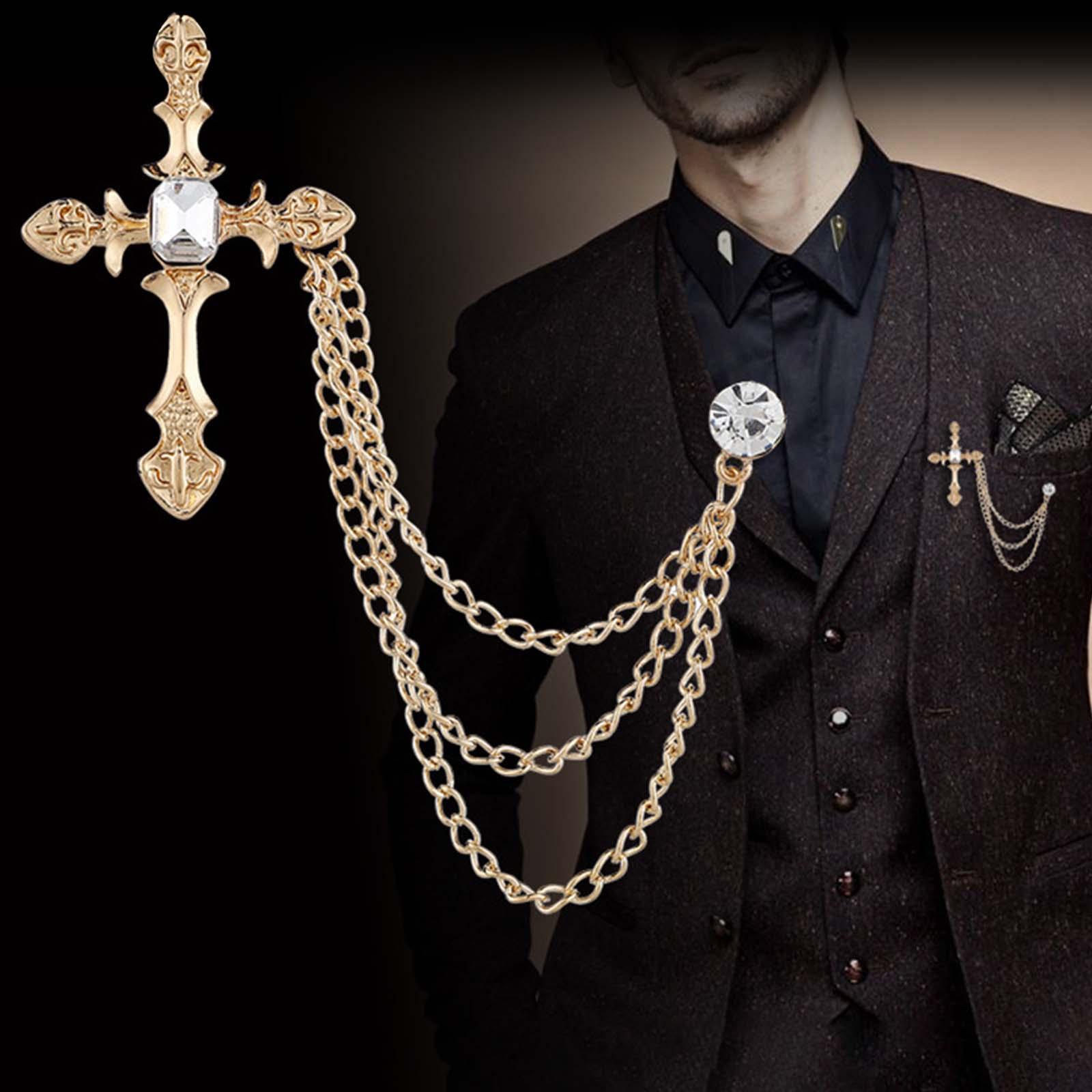 Brooch Lapel Pin Chain Tie Clips Collar Pin for Women Men Tuxedo Accessories