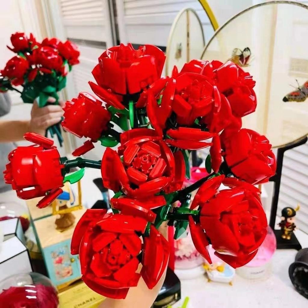 Đồ chơi bó hoa đa sắc Flower Bouque decor trang trí bộ xếp hình lắp ráp quà tặng bông hồng tình yêu
