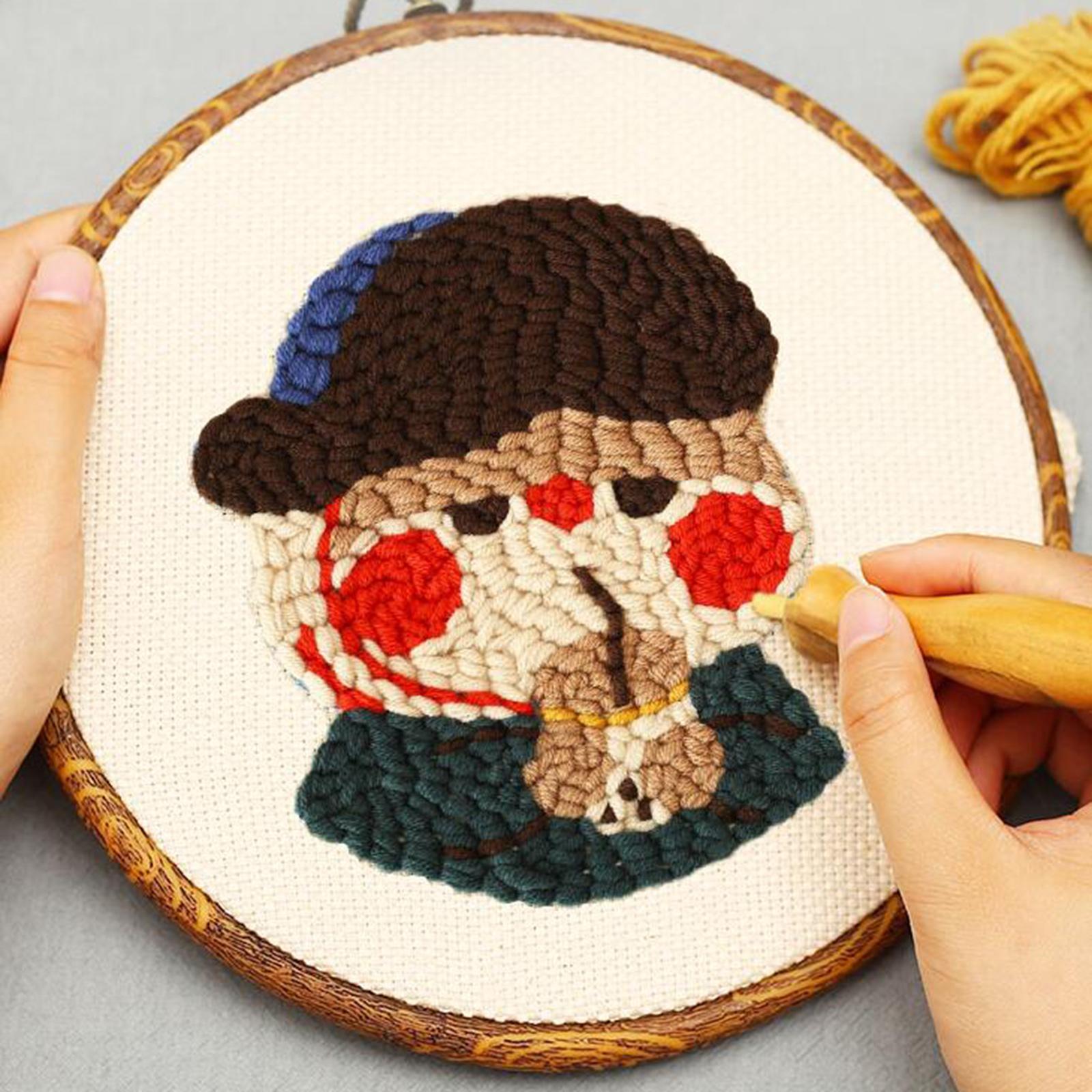 8 Pcs Punch Needle Embroidery Kits Rug Making Yarn Punch Needle, Poking Embroidery Pen, Needle Threader, Punch Needle Cloth for Cross Stitching