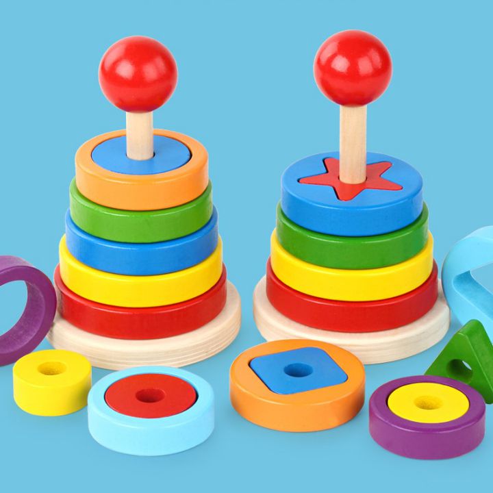 Tháp thả hình lồng khối, đồ chơi gỗ cho bé phát triển kỹ năng và trí não