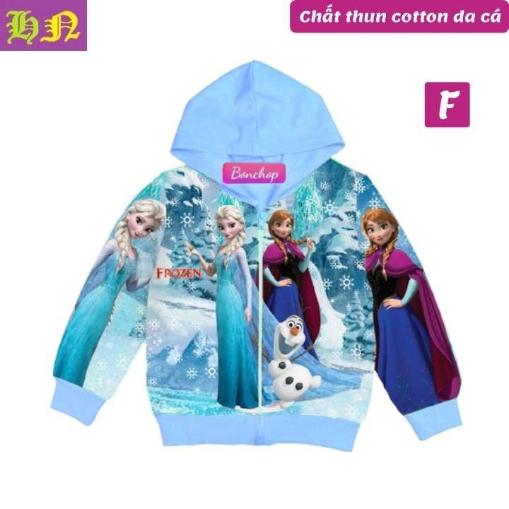 Áo khoác bé gái hình Elsa và Anna từ 11-43kg - 100 cotton thun da cá hút mồ hôi- Hình in 3D sắc sảo-Hương Nhiên