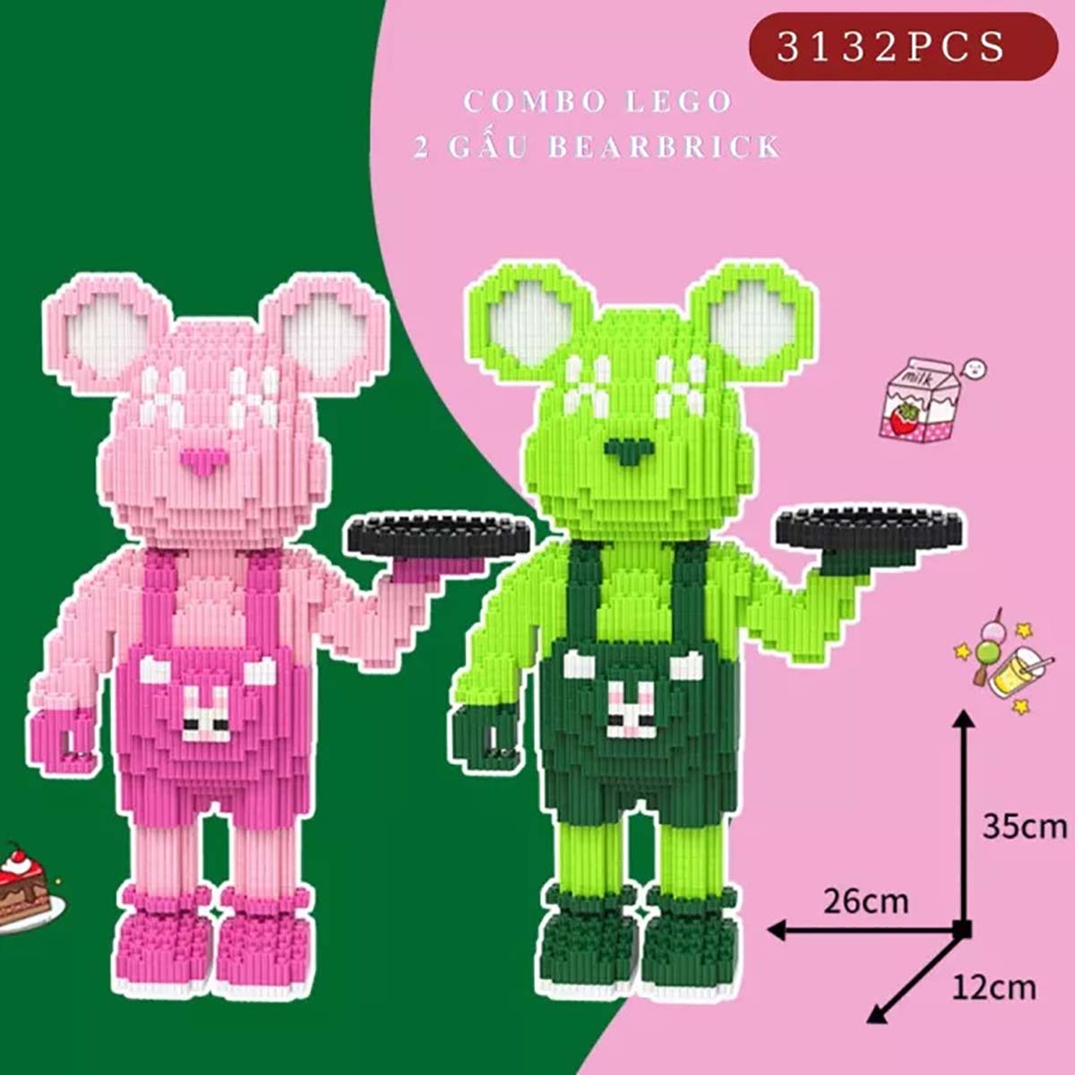 Combo 2 Mô Hình Lắp Ráp 3d Gấu Bearbrick 36cm Có Ngăn Kéo Đèn Búa Nhân Vật Khổng Lồ Size Cỡ To Lớn Chi Tiết Cute Đẹp Giá Rẻ