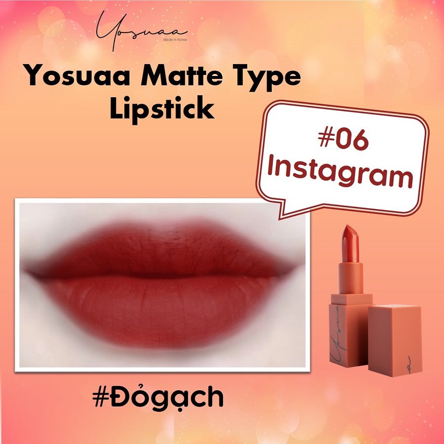 Son Thỏi Lì Yosuaa Matte Type Lipstick Ver.3 - 06 Instagram - Đỏ Gạch