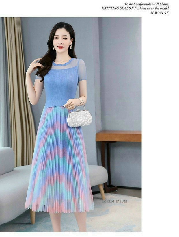 ĐẦM XÒE  REN DẬP LY CHÂN VÁY MÀU GỢN SÓNG