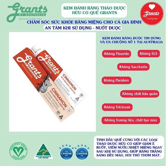 SET 2 Kem Đánh Răng Thảo Dược Quế Tự Nhiên Grants của ÚC, 110g, Hữu Cơ, Bổ Sung Canxi Và Khoáng Chất, Sạch Mảng Bám, Thơm Miệng, An Toàn