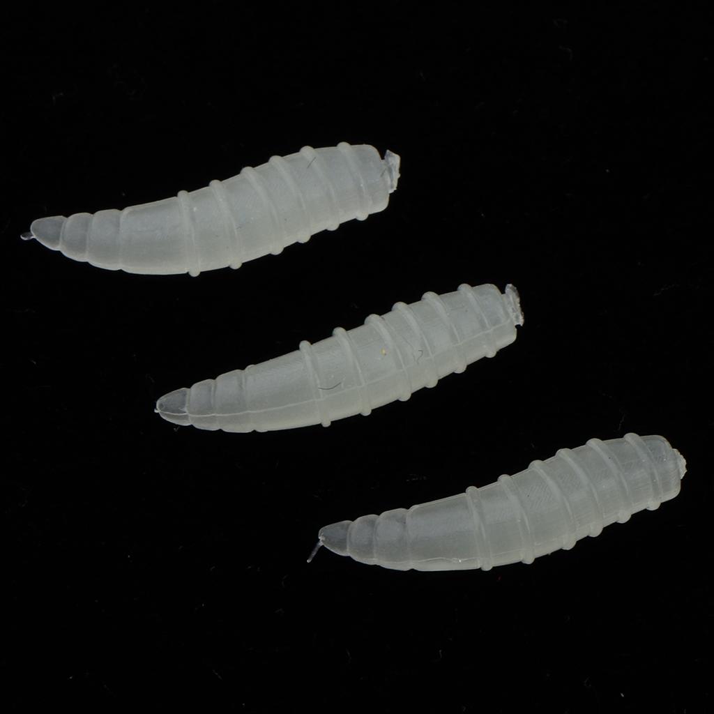 100 Pieces 16mm Glow Maggot Fishing Lures Soft Silicone Worm Cream Bait