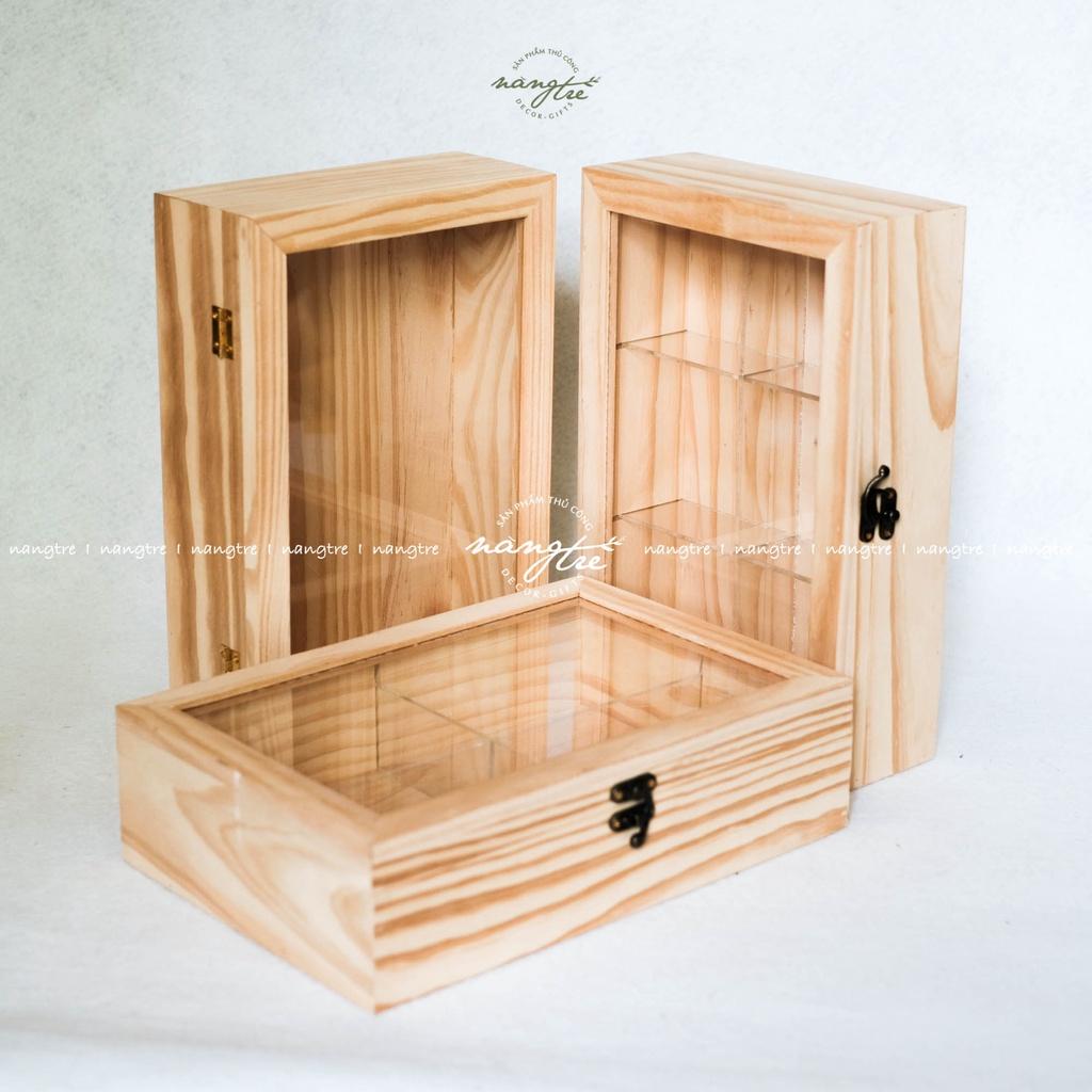 Hộp gỗ nắp mica trong chia ngăn đựng đồ trang trí
