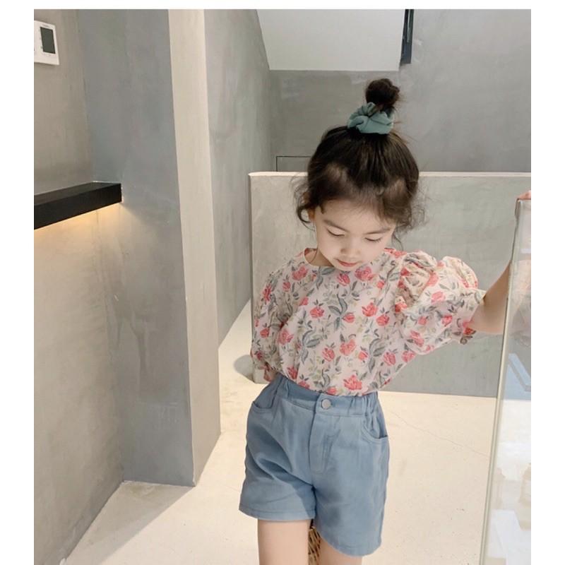 Áo sơ-mi hoa tay phồng 2-8T