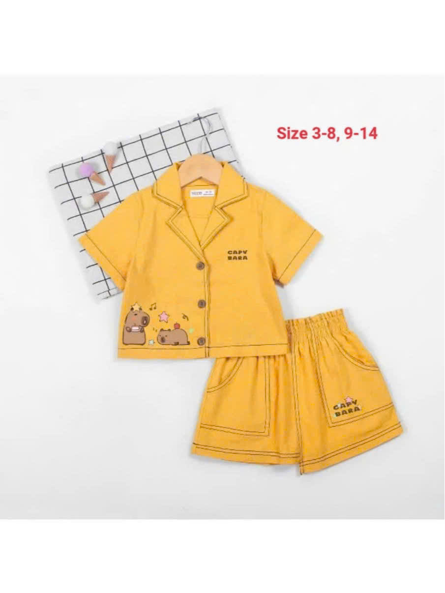 SET VEST BÉ GÁI IN HÌNH CAYBARA TỪ 12-45KG KÈM CHÂN VÁY LỆCH TÀ ĐÁNG YÊU CHO BÉ GÁI