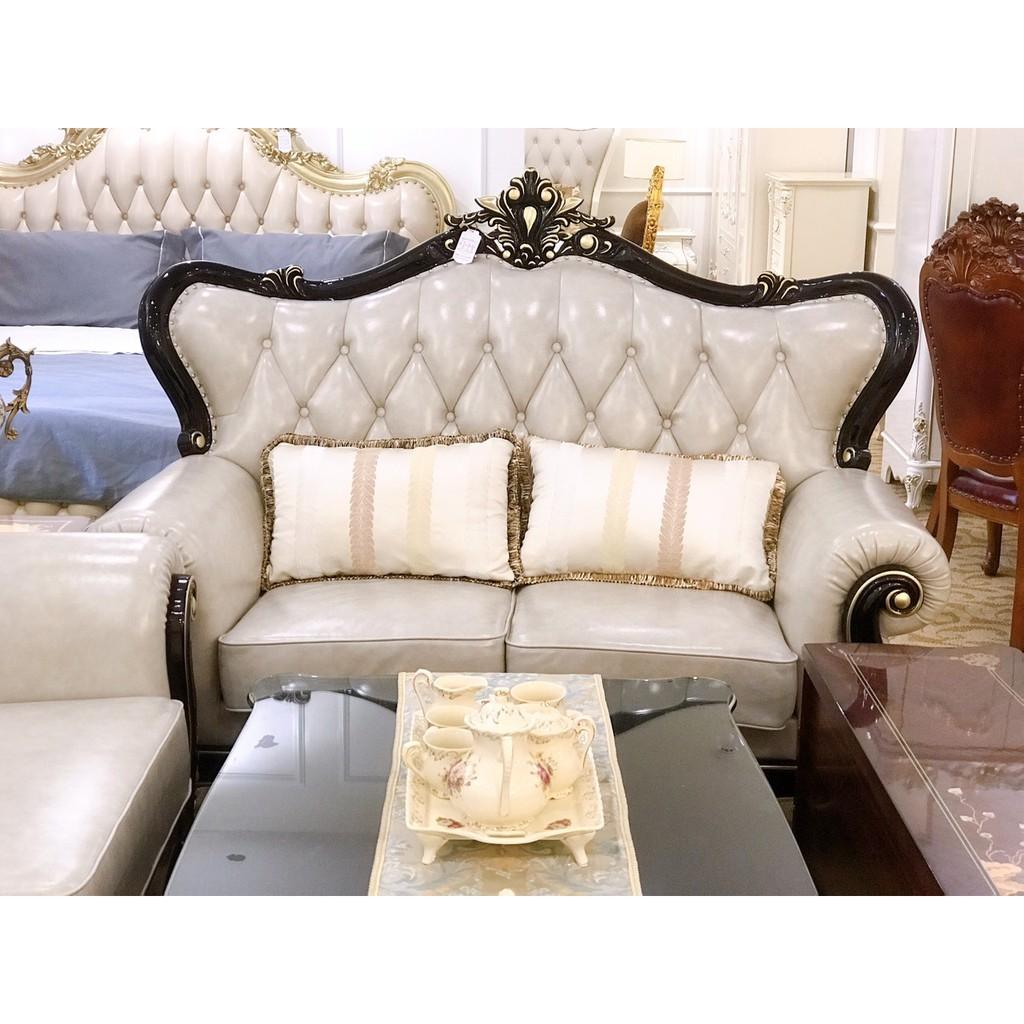 Sofa gam màu ghi khung cánh dán chạm khắc tinh xảo mang đậm phong cách tân cổ điển sang trọng RD1808- black.